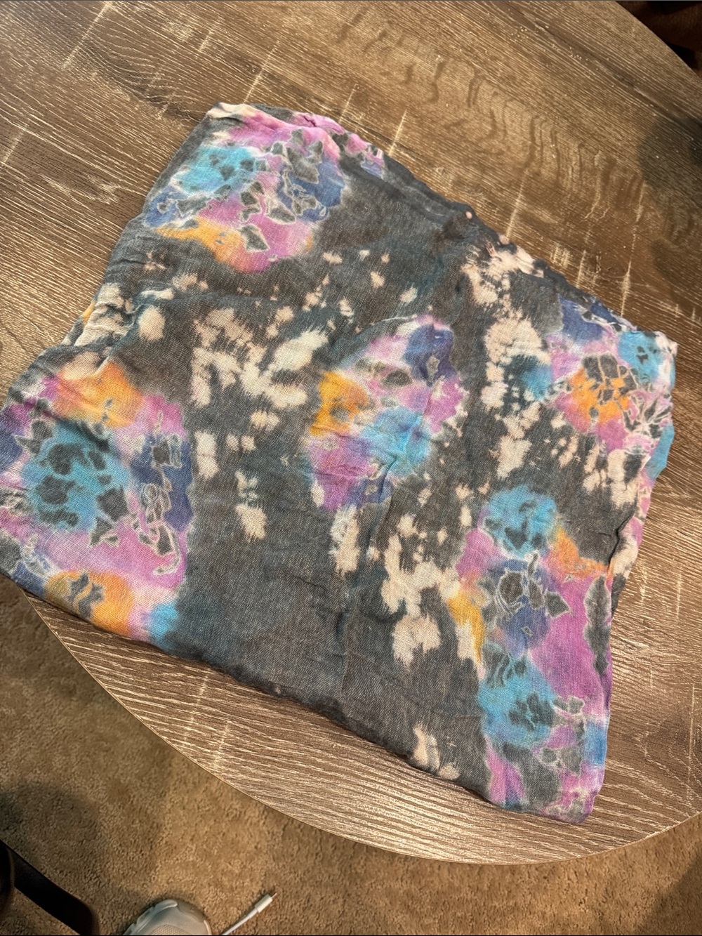 Staring at Stars Gray Tie-Dye Scarf with Pastel Floral Hues